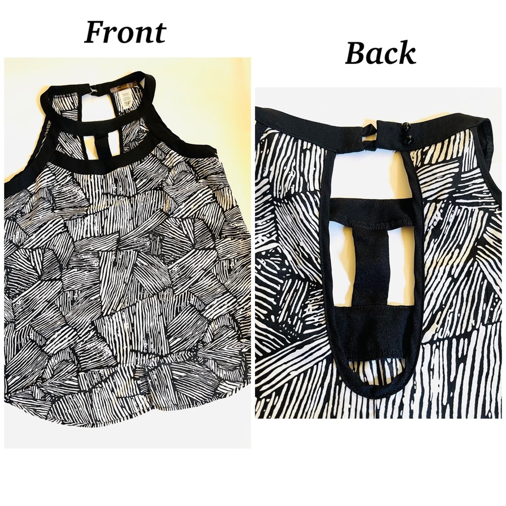 Black white cage sleeveless tank blouse med